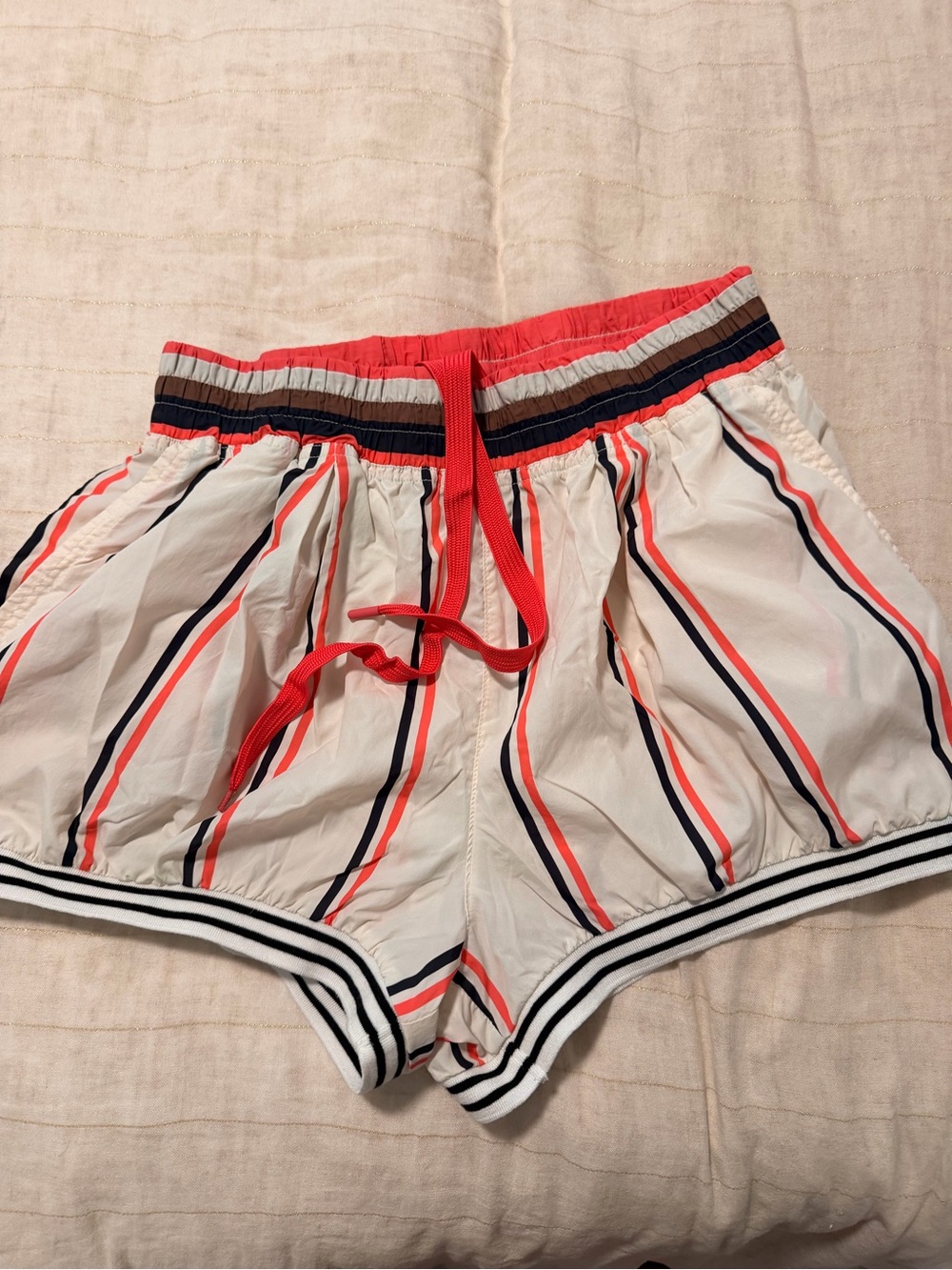 Free People Striped Elastic Waist Retro Sporty Shorts - Coral & Navy